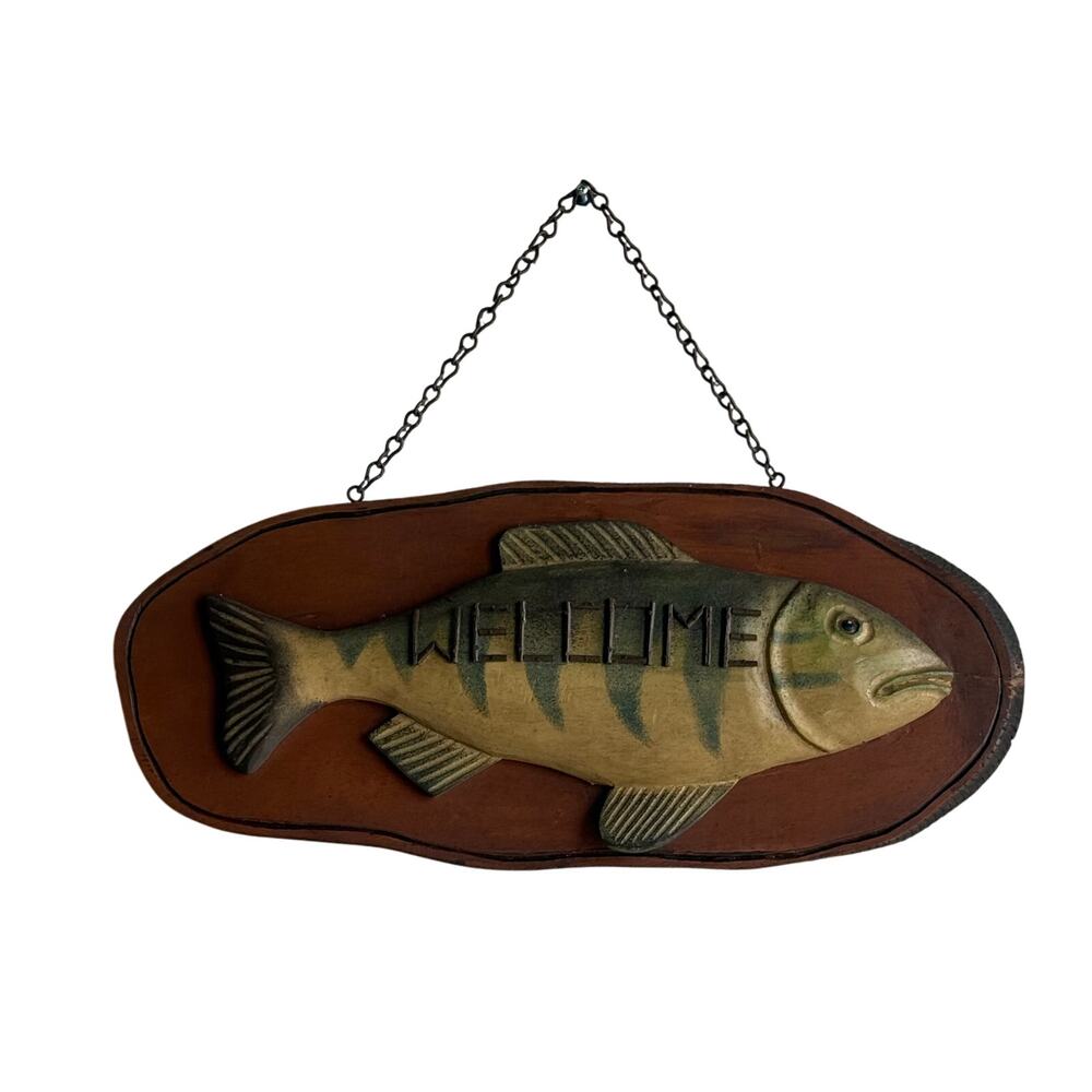 Handmade WELCOME Fish Wooden Plaque.
